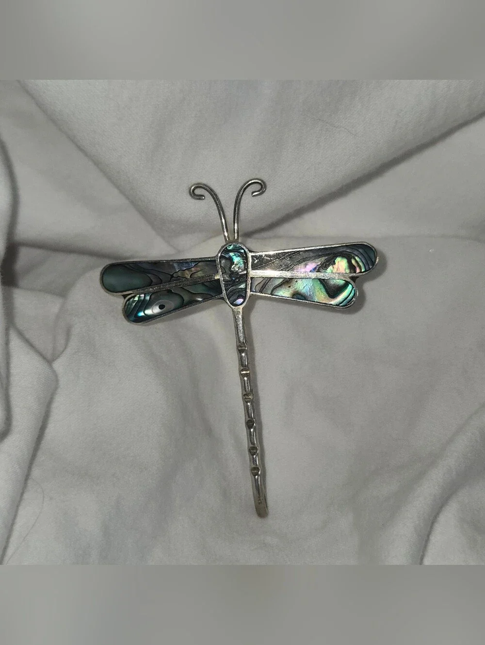 Sterling Silver Dragonfly Brooch - Shiny Silver And Abalone